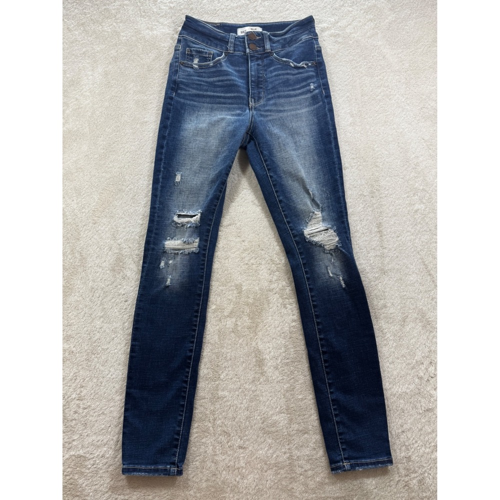 BKE Womens Billie High Rise Distressed Skinny Blue Jeans 25 Meas: 24x28.5 - Picture 1 of 7